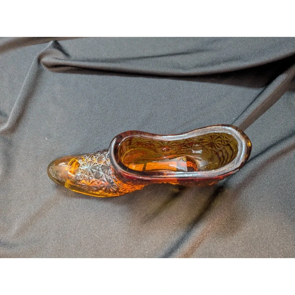 Vintage Amber Pressed Glass Shoe Starburst Pattern L.E. Smith Style –Collectible